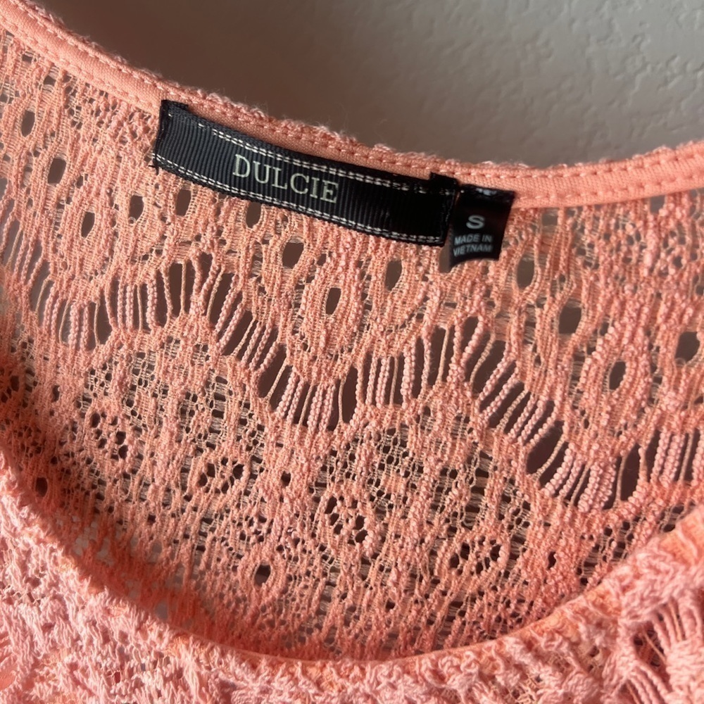 Lace Coral Mini Dress - size small - Picture 4 of 7